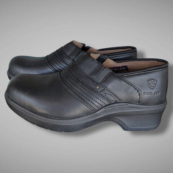 NWT Women's 8.5B ARIAT Black Leather Performance Steel Toe Safety Work Boot Clog - Picture 3 of 12